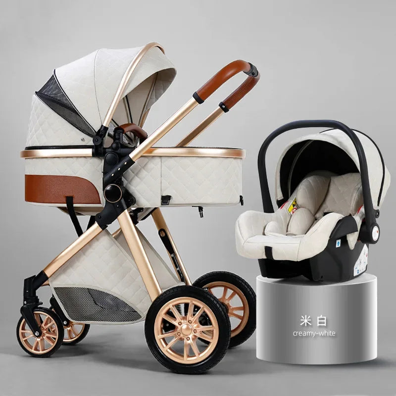3-in-1 High Landscape Baby Stroller - Sit & Lie Folding Shock-Absorbing 0-3 Years