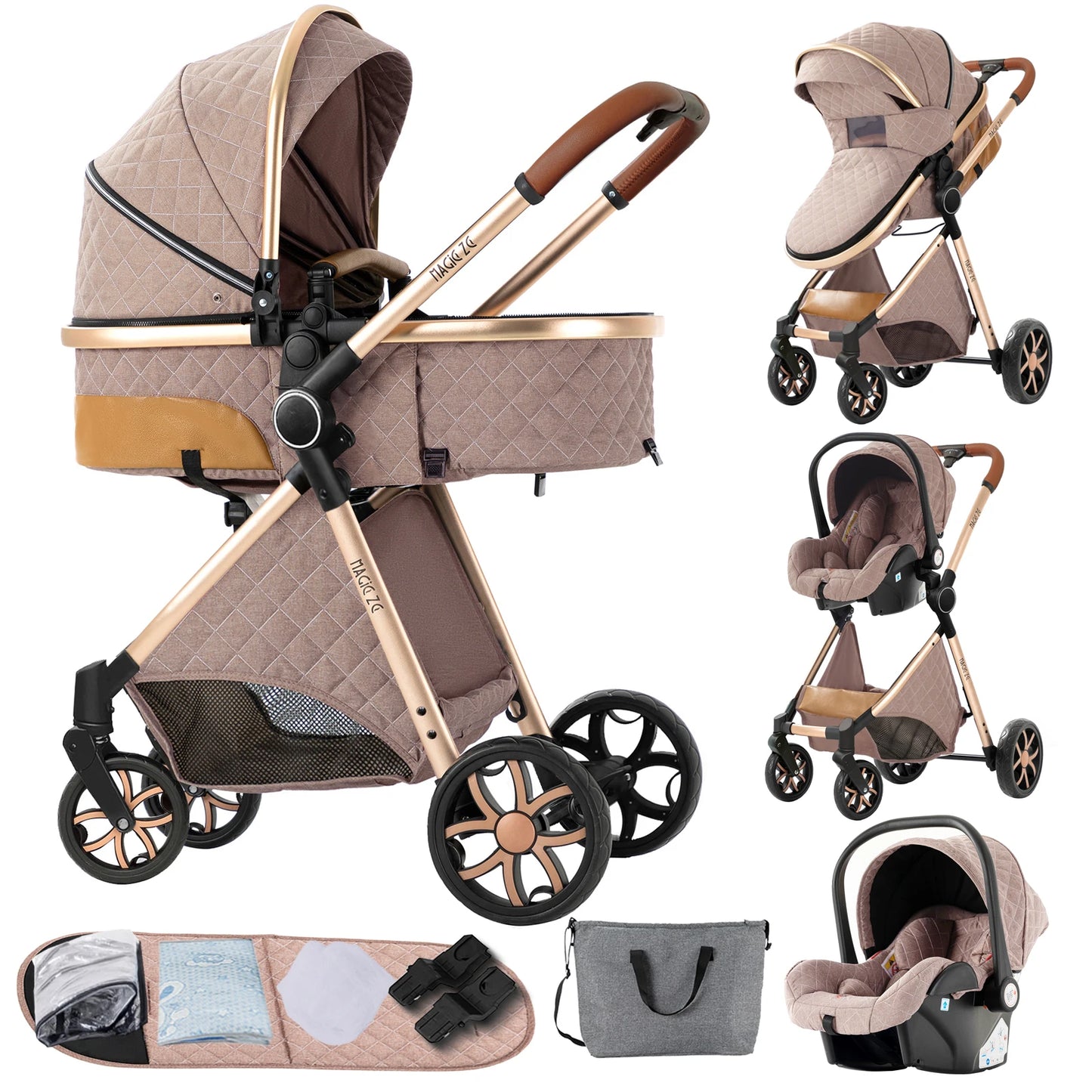 Baby Stroller 3-in-1 Lightweight stroller Travel System Multifunctional Pram with Aluminum Frame Compact Stroller for Newborn