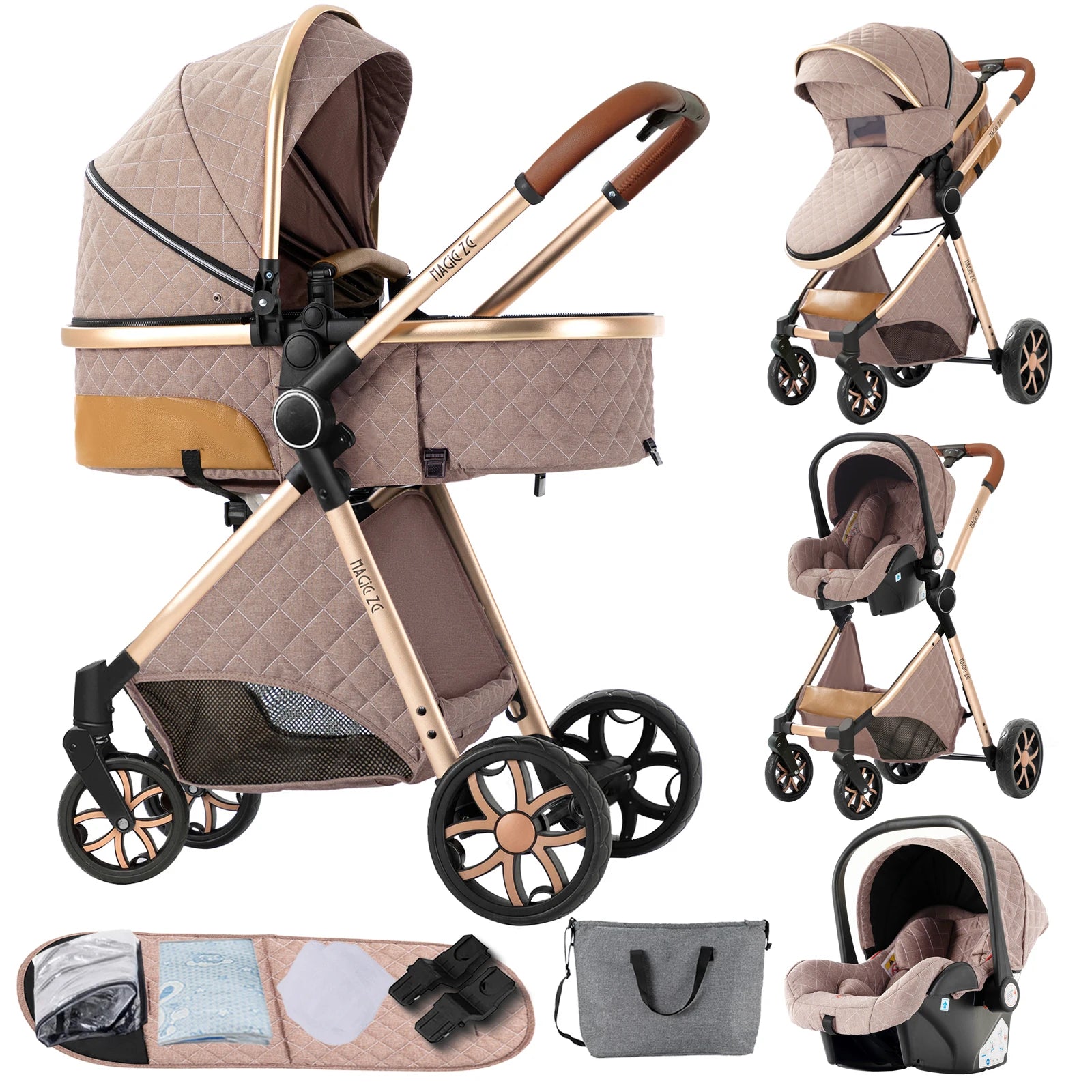 Baby Stroller 3-in-1 Lightweight stroller Travel System Multifunctional Pram with Aluminum Frame Compact Stroller for Newborn