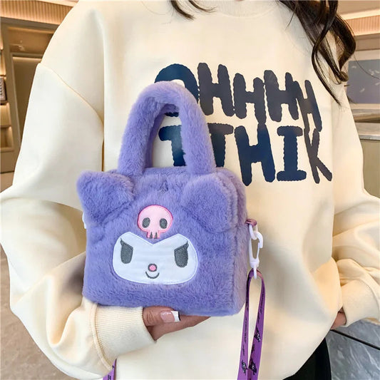 Miniso Plush Bag – Kawaii Kuromi, Cinnamoroll & Melody Cartoon Crossbody Handbag for Women & Girls WAREHOUSE SHOP