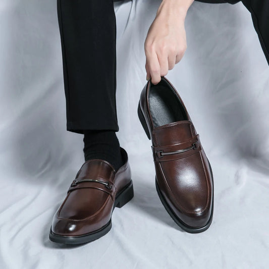 Men's Formal Leather Shoes Classic Style Slip On Loafers Round Toe Breathable Non-Slip Business Dress Wedding Office Casual Shos