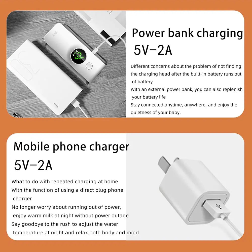 Portable Baby Bottle Warmer - Rechargeable USB Travel Warmer with Temperature Control