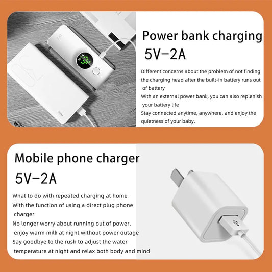 Portable Baby Bottle Warmer - Rechargeable USB Travel Warmer with Temperature Control