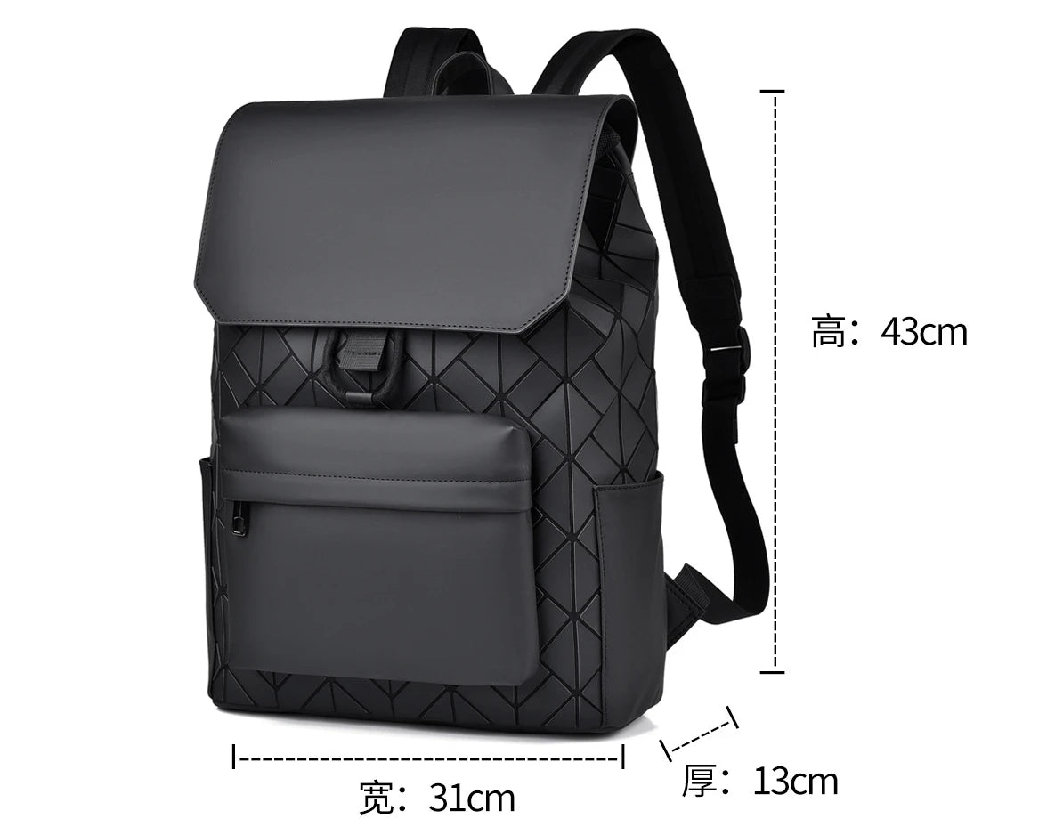 Trendy Brand Backpack Men's Bag Rhombus Laser Reflective Student School Bag Large Capacity Commuter Computer Bag