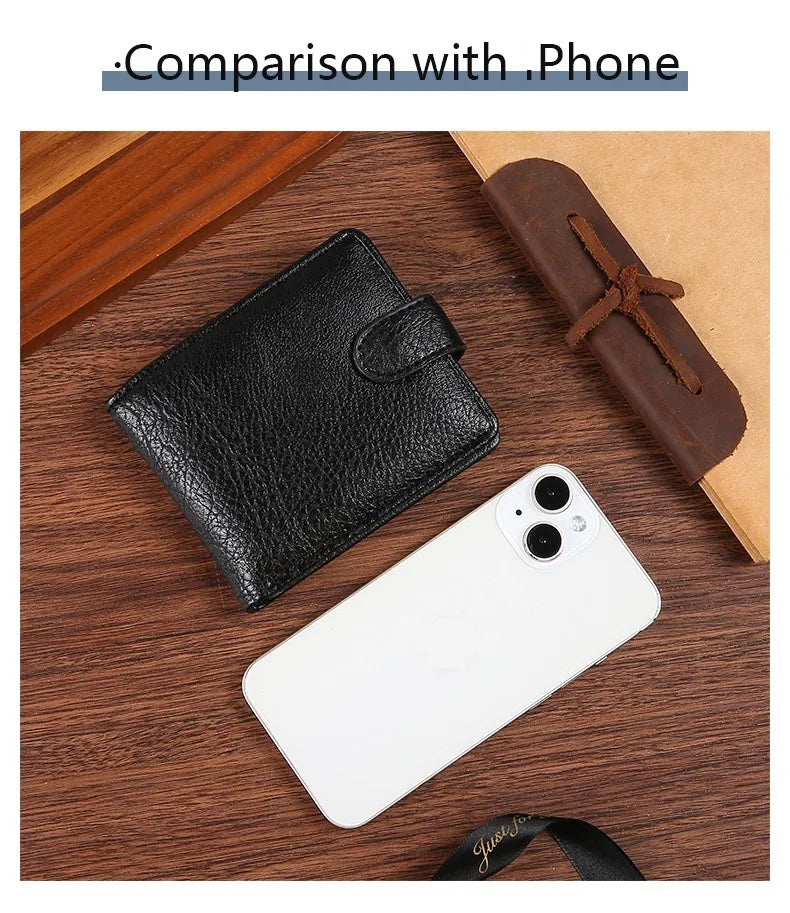 Everyday Leather Wallet For Men Durable Coin Pouch, Slim Bifold Photo ID Card Holders.