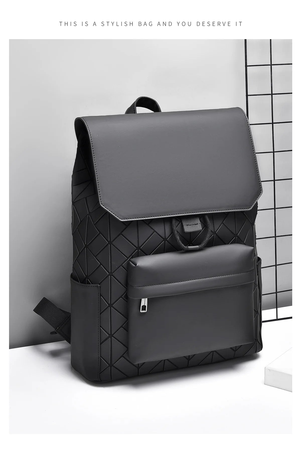 Trendy Brand Backpack Men's Bag Rhombus Laser Reflective Student School Bag Large Capacity Commuter Computer Bag