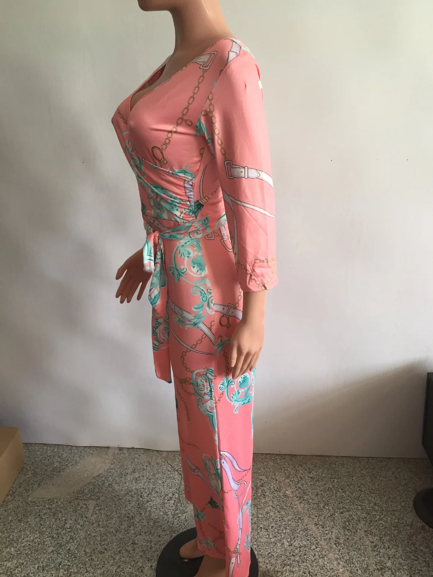 Sexy women jumpsuit V-neck long sleeved printed jumpsuit For Women