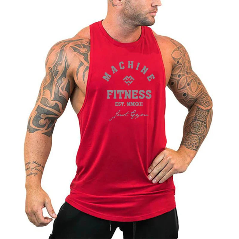 Regular MACHINE FITNESS Top GYM Bodybuilding Tank Top. Mens Workout Vest,  Jogger clothing Muscle Stringer Singlet
