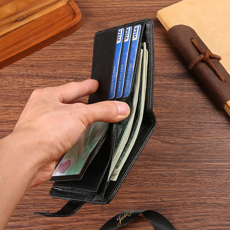 Everyday Leather Wallet For Men Durable Coin Pouch, Slim Bifold Photo ID Card Holders.