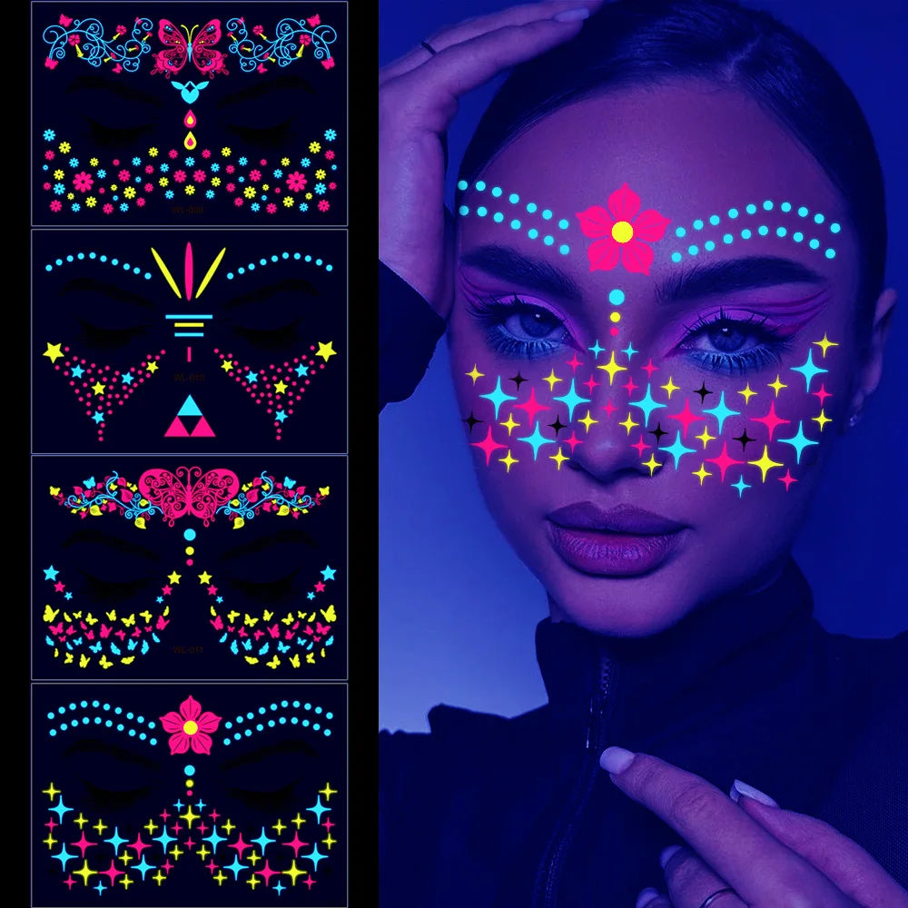 Luminous Temporary Tattoos Stickers UV Glow Fluorescent in the Dark For Body Face Tattoo Stickers Party Accessorie Props