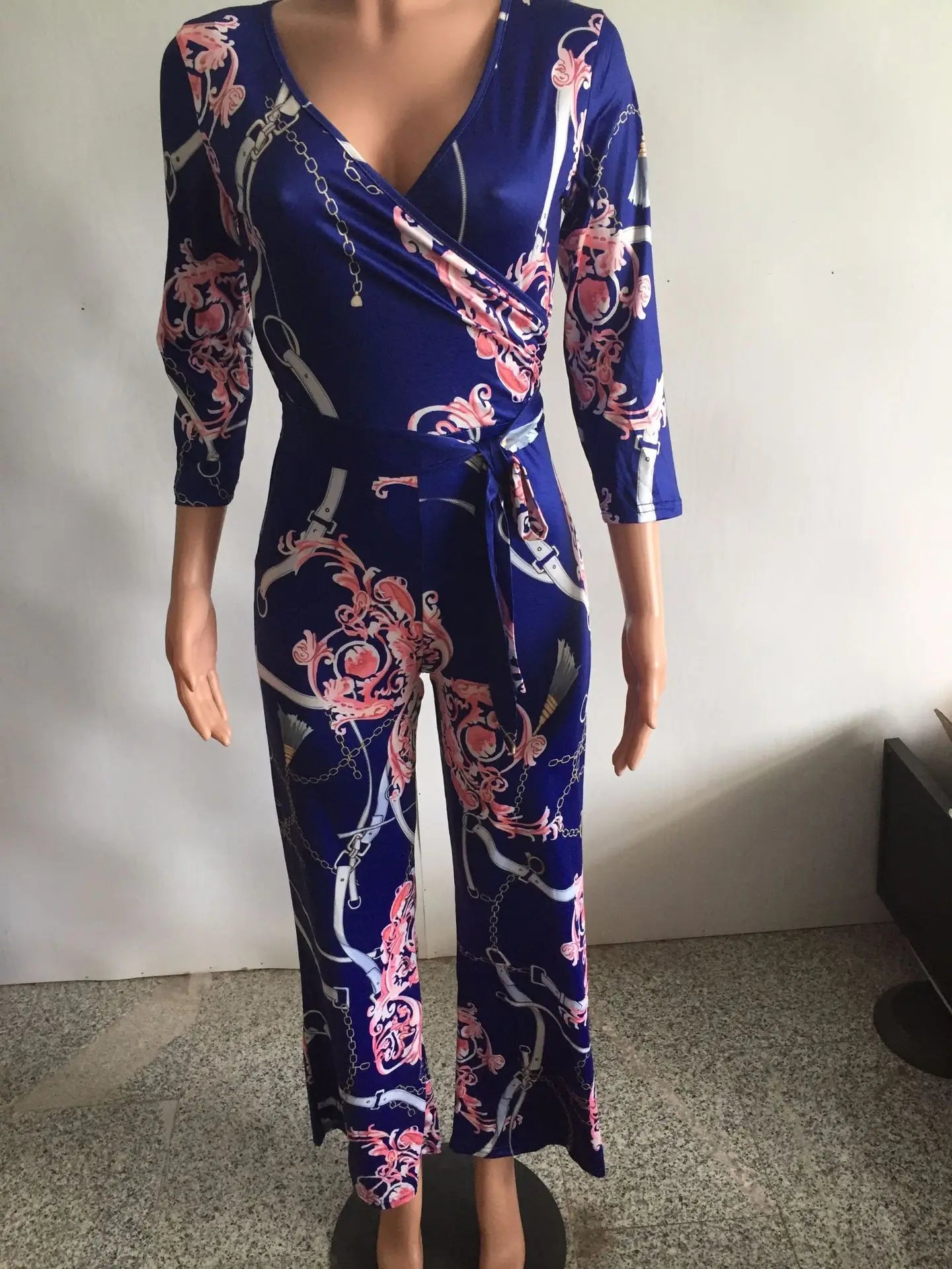 Sexy women jumpsuit V-neck long sleeved printed jumpsuit For Women