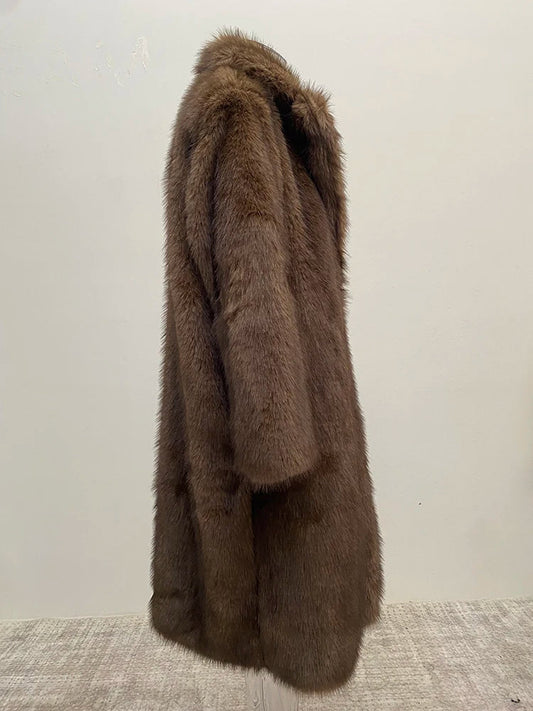 UCXQ Women’s Faux Fur Coat – European Style Lapel, Loose Casual Long Winter Coat, New Fashion WAREHOUSE SHOP