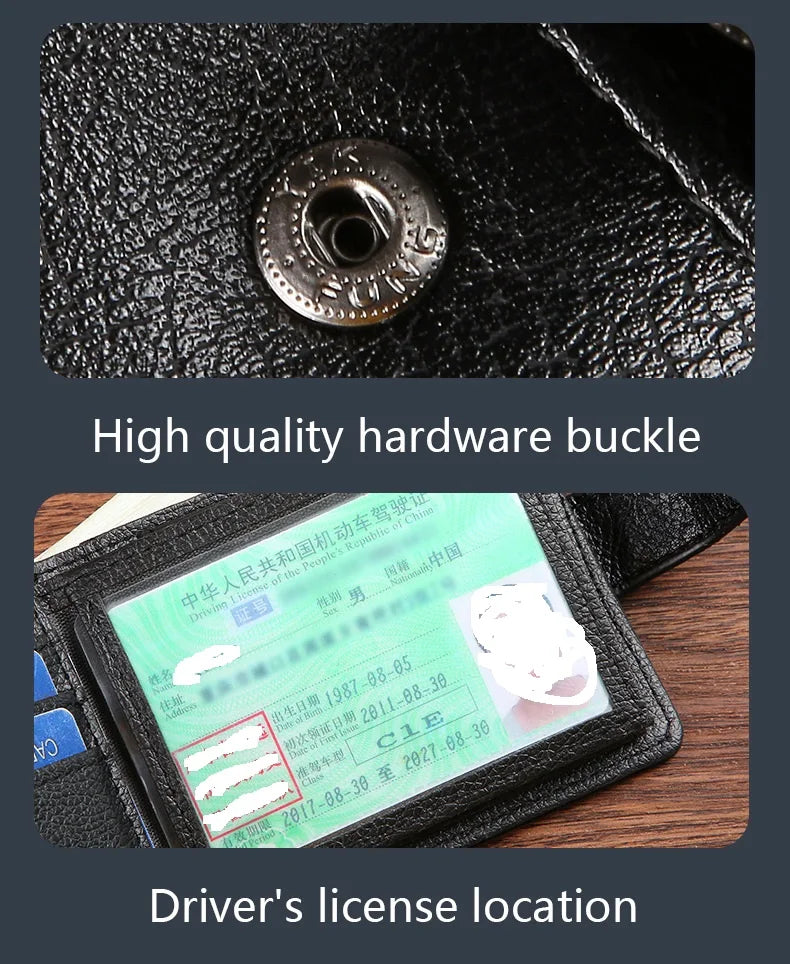 Everyday Leather Wallet For Men Durable Coin Pouch, Slim Bifold Photo ID Card Holders.