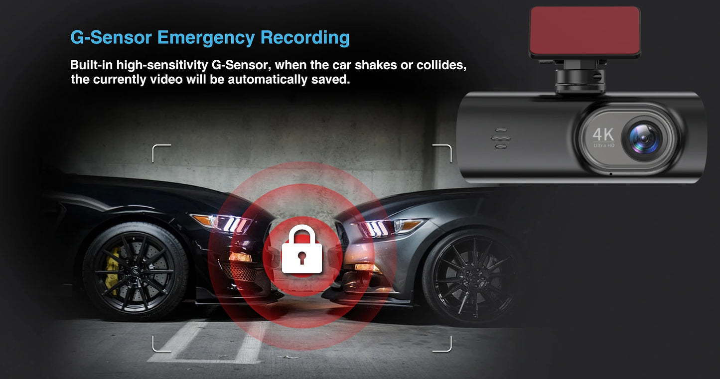 E-ACE UHD 4K Dashcam With GPS WiFi Night Vision 24h Parking Loop Dual Channel Recording 4K Front and 1080P Rear Dual Lens