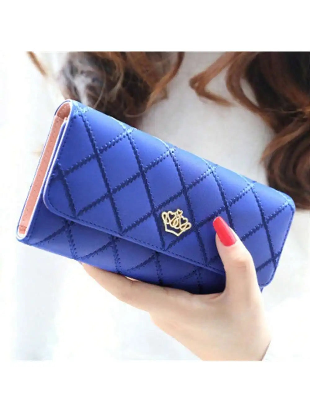 Multifunctional long wallet diamond love crown buckle student ladies clutch large capacity cell phone bag