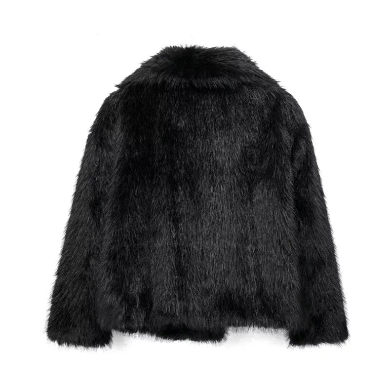 Luxury Faux Fur Jacket. Women's Loose Long-sleeved Coat Toka Fox Fur