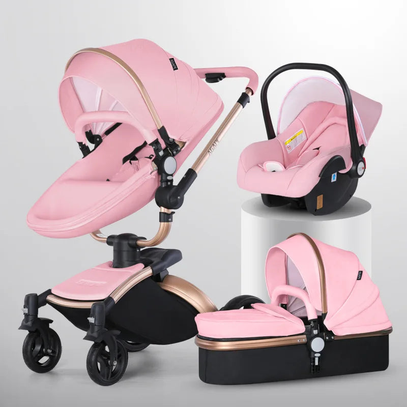 Luxury Baby Stroller 3-in-1 - PU Leather Pram with Car Seat Newborn
