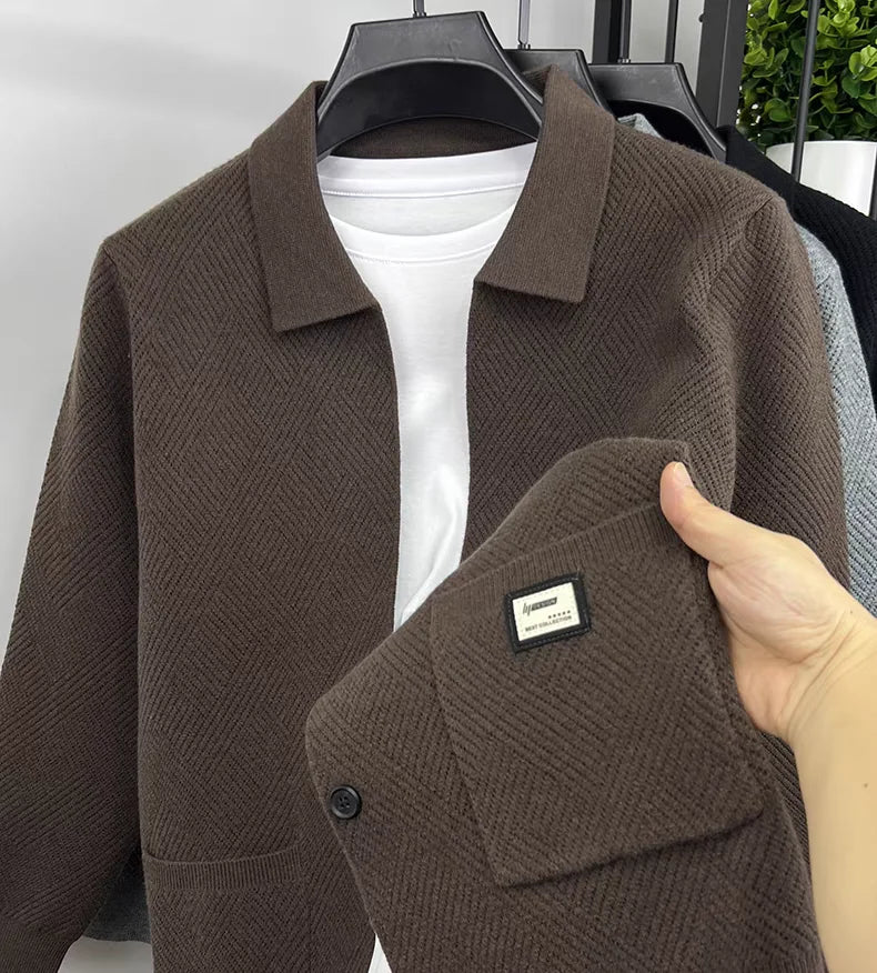 Advanced luxury fashion knitted cardigan men's spring autumn exquisite jacquard sweater shawl pocket design brand casual coat