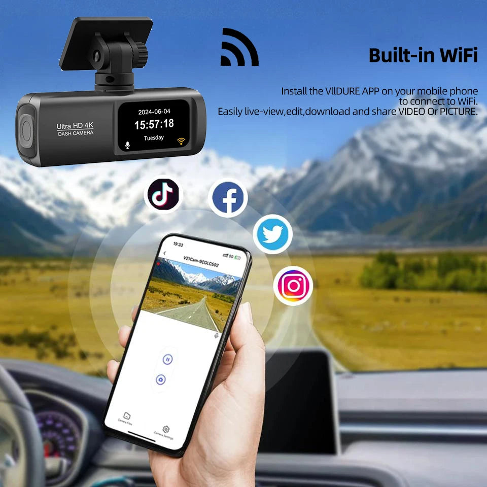 E-ACE UHD 4K Dashcam With GPS WiFi Night Vision 24h Parking Loop Dual Channel Recording 4K Front and 1080P Rear Dual Lens