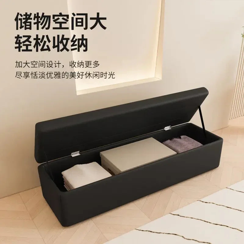 Leather Fitting Room Bench & Footstool — Boutique Storage Shoe Stool