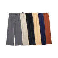 TRZA Women Fashion With Darts Front Pockets Wide Leg Pants Vintage High Waist Zipper Fly Female Trousers Mujer WAREHOUSE SHOP