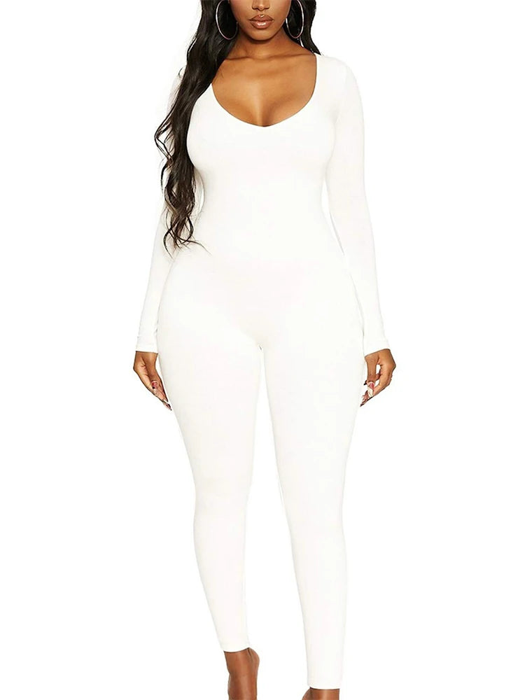 New Women's Jumpsuit Long Sleeve. Solid Color Skinny Jumpsuit, Fitness Jumpsuit Pullover.