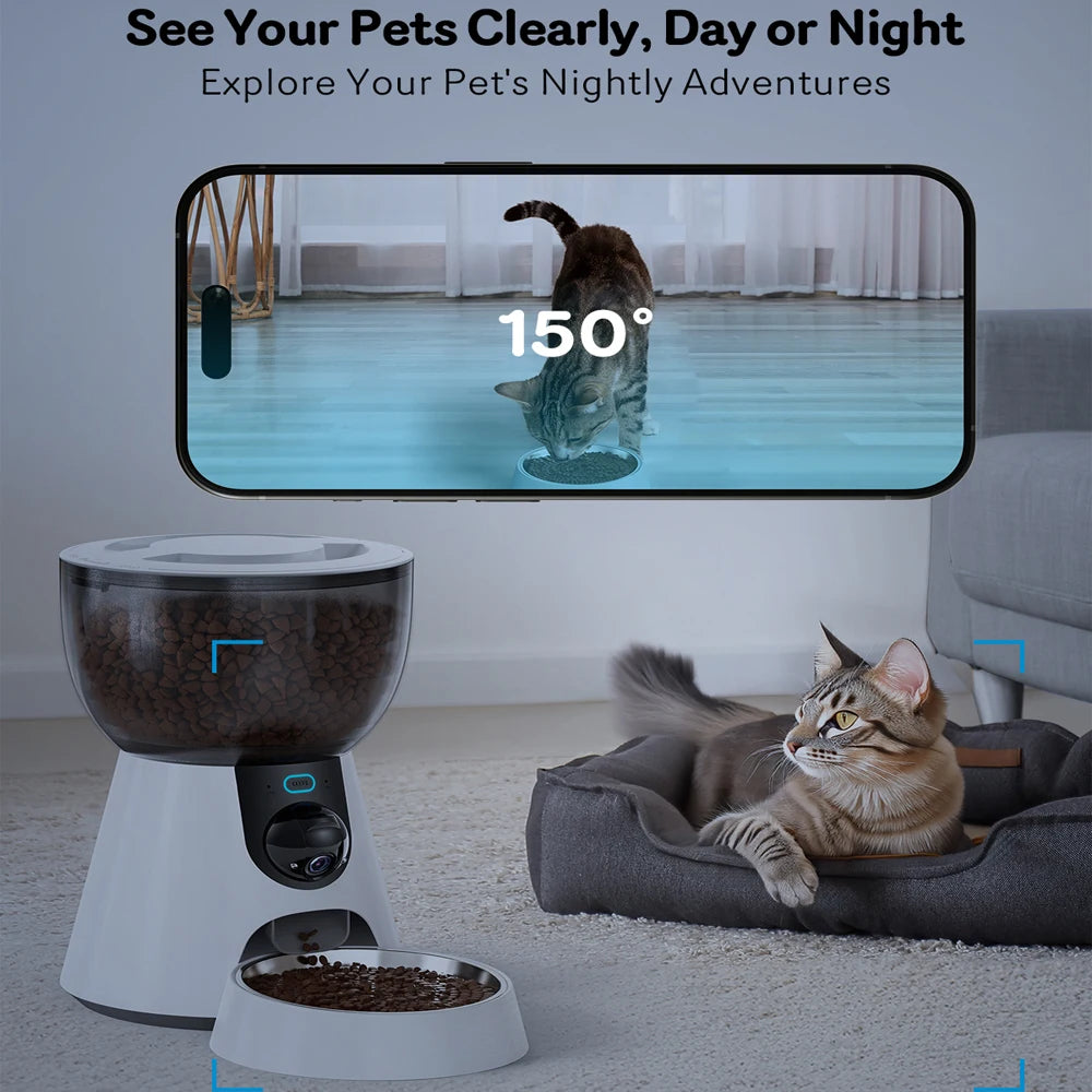 Smart Pet Feeder with Camera & WiFi Control - 4L