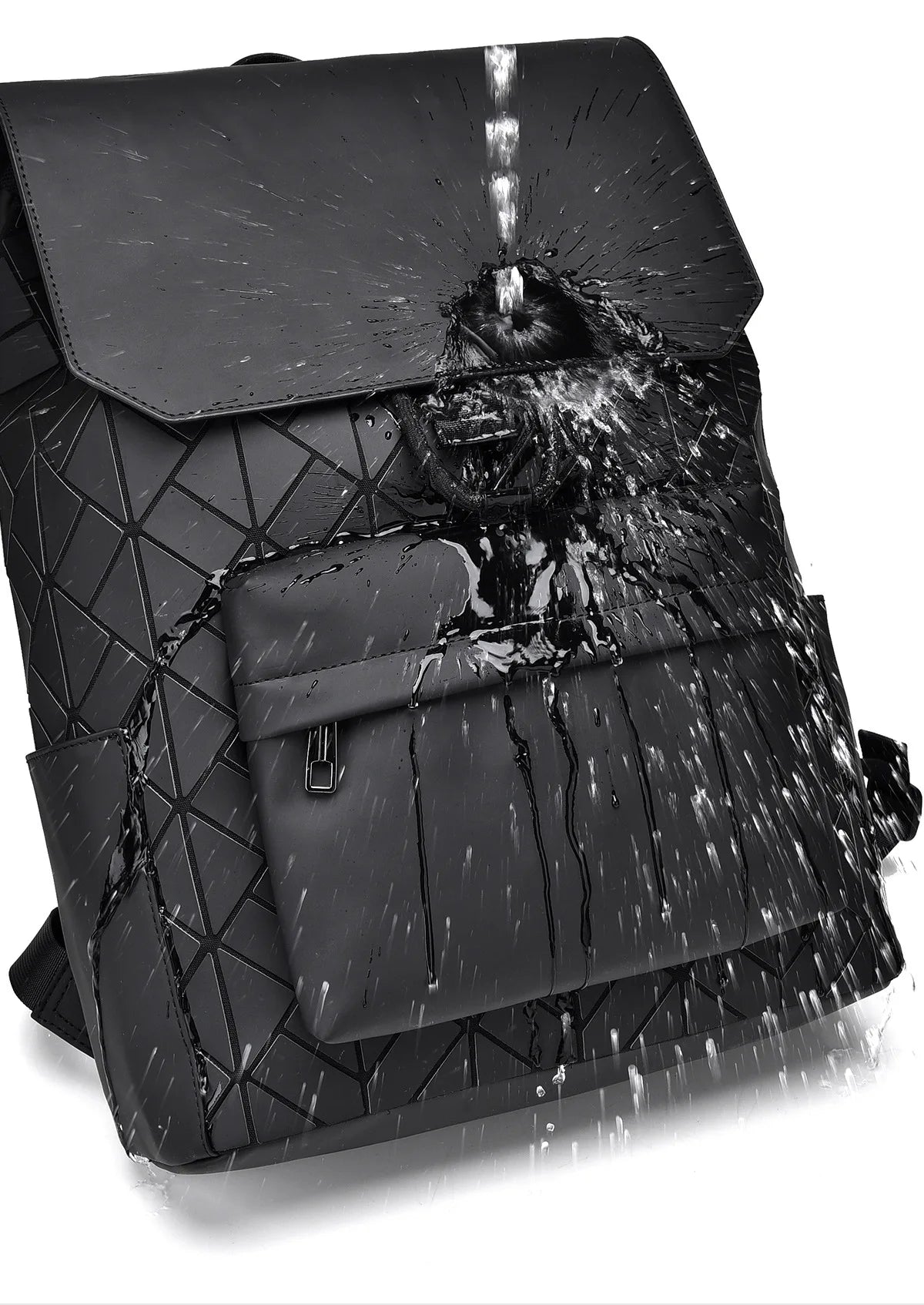 Trendy Brand Backpack Men's Bag Rhombus Laser Reflective Student School Bag Large Capacity Commuter Computer Bag
