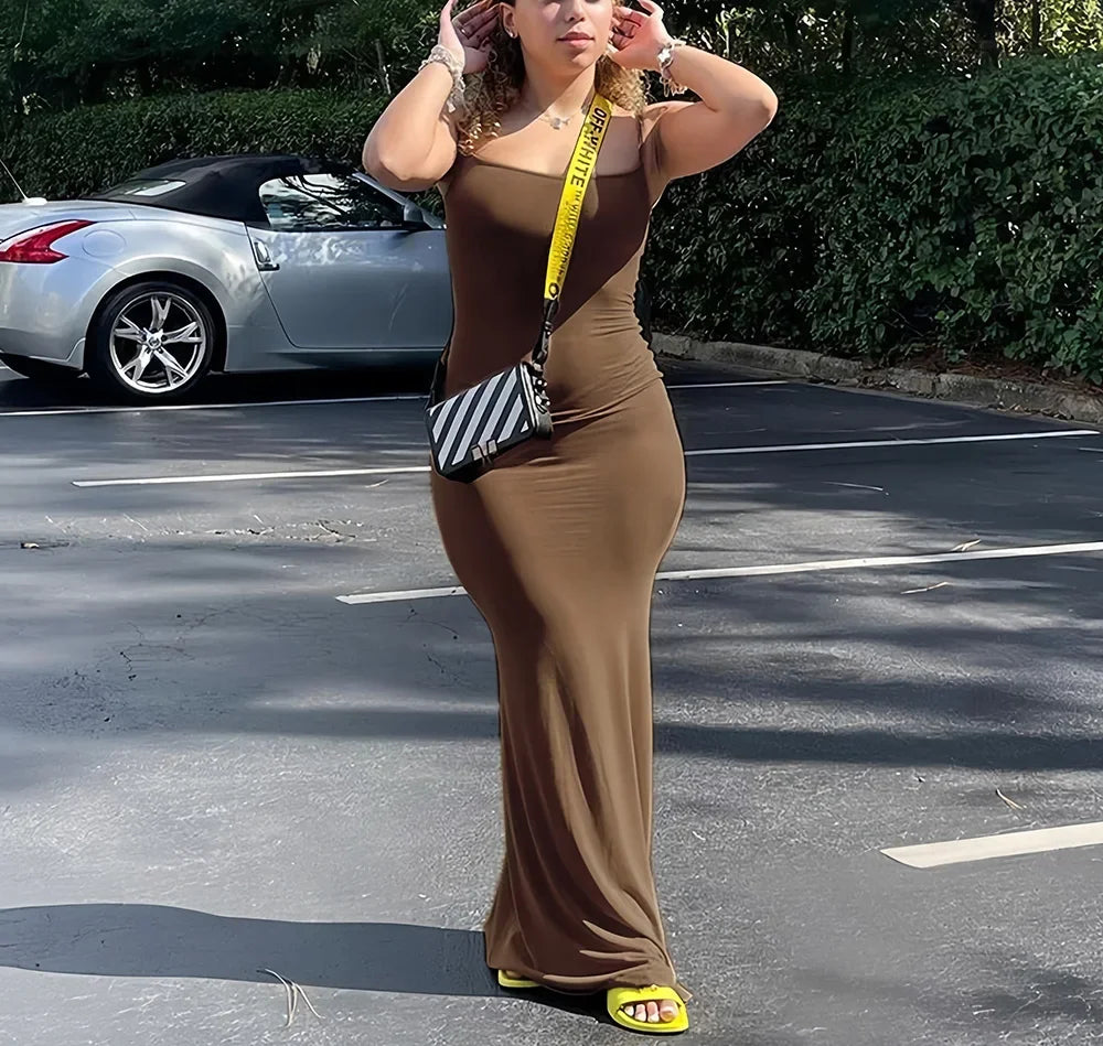 Ladies Casual, Long Dress. Sexy Sleeveless Backless Bodycon Maxi Dresses.