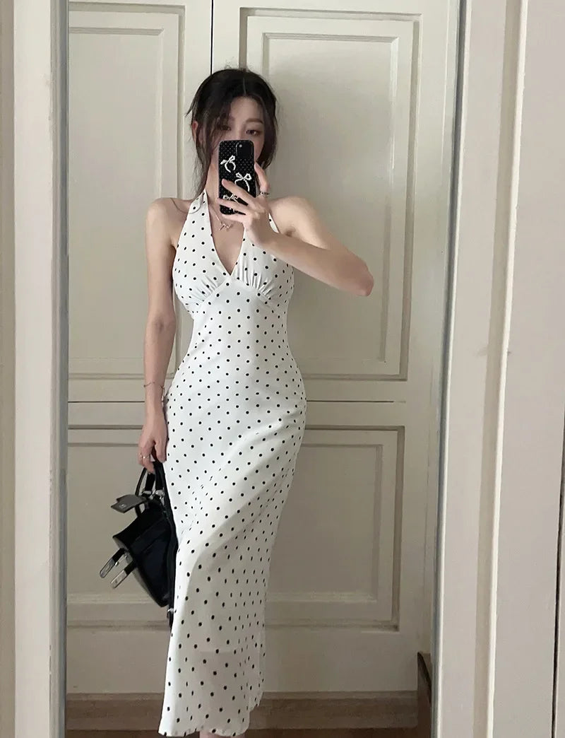Korean Style Open-back Halter Neck Dress Women. Elegant Long Dress.
