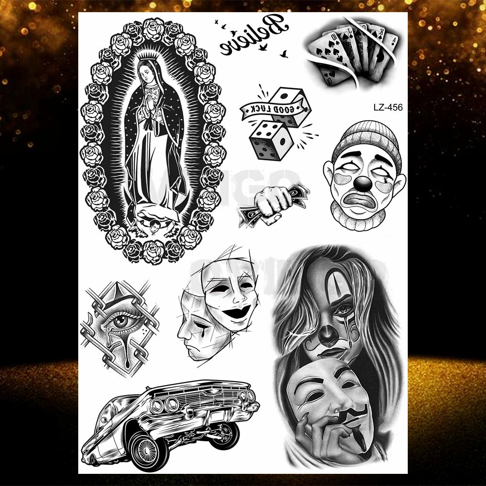 Chicano Bandit Mexico Temporary Tattoos For Men Women Fake Car Nun Tattoo religion Stickers Realistic Back Waterproof Tatoos