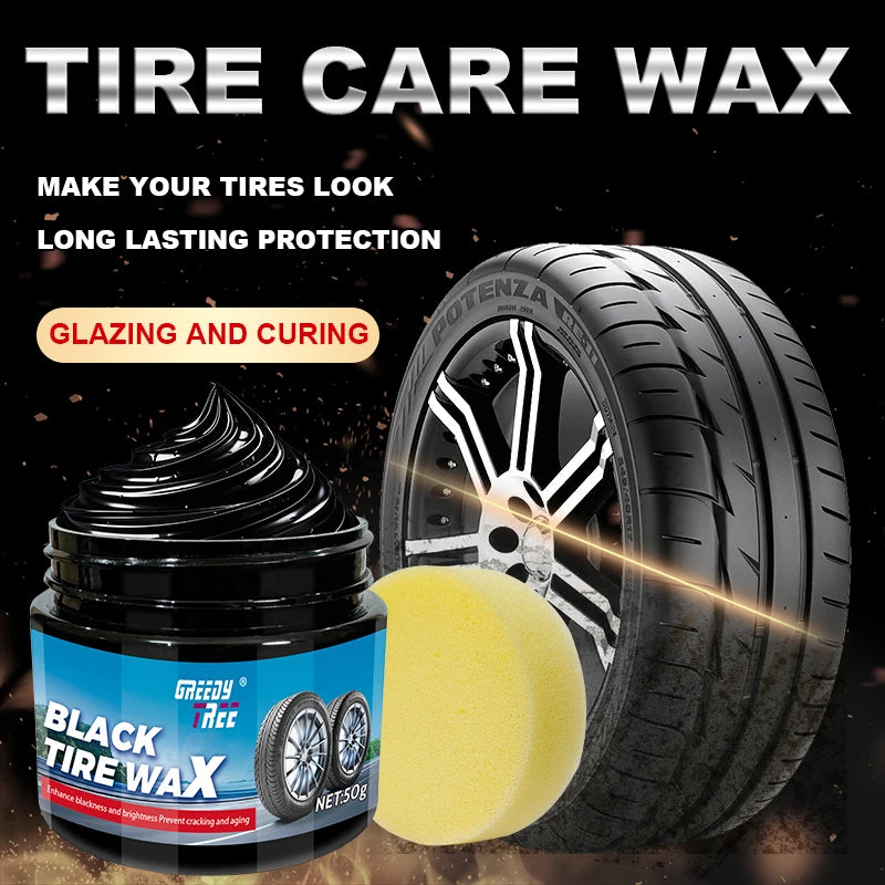 Black Tire Wax, Water-Resistant Car Wheel Shine, Long-Lasting Protection.