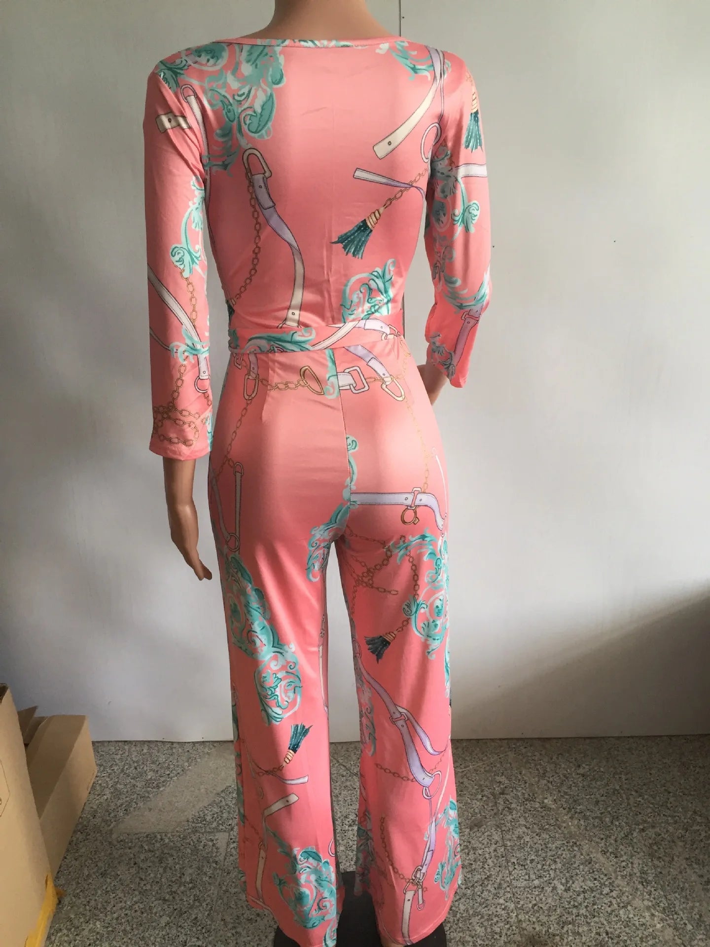 Sexy women jumpsuit V-neck long sleeved printed jumpsuit For Women