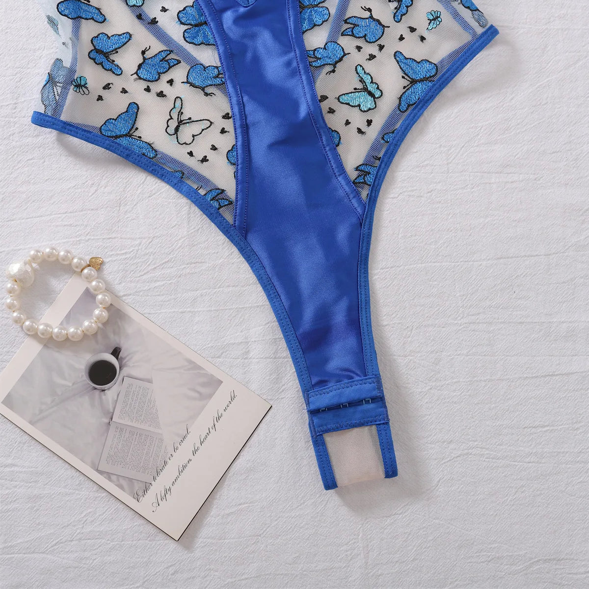 Ellolace Butterfly Embroidery Lace Bodysuit Patchwork Lace Body Clothes Beautiful Translucent Bra Crotchless Sexy Top Lingeries