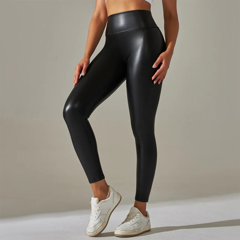 WOMEN'S Leggings, High Waisted Tight, and Sexy PU Leather Pants. Colorful Yoga Pants for Women