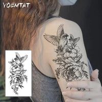 Waterproof Temporary Tattoo Sticker Magpie Peony Flower Cute Pattern Body Art Arm Fake Tattoos Sleeve Women Men Chest Waist Legs