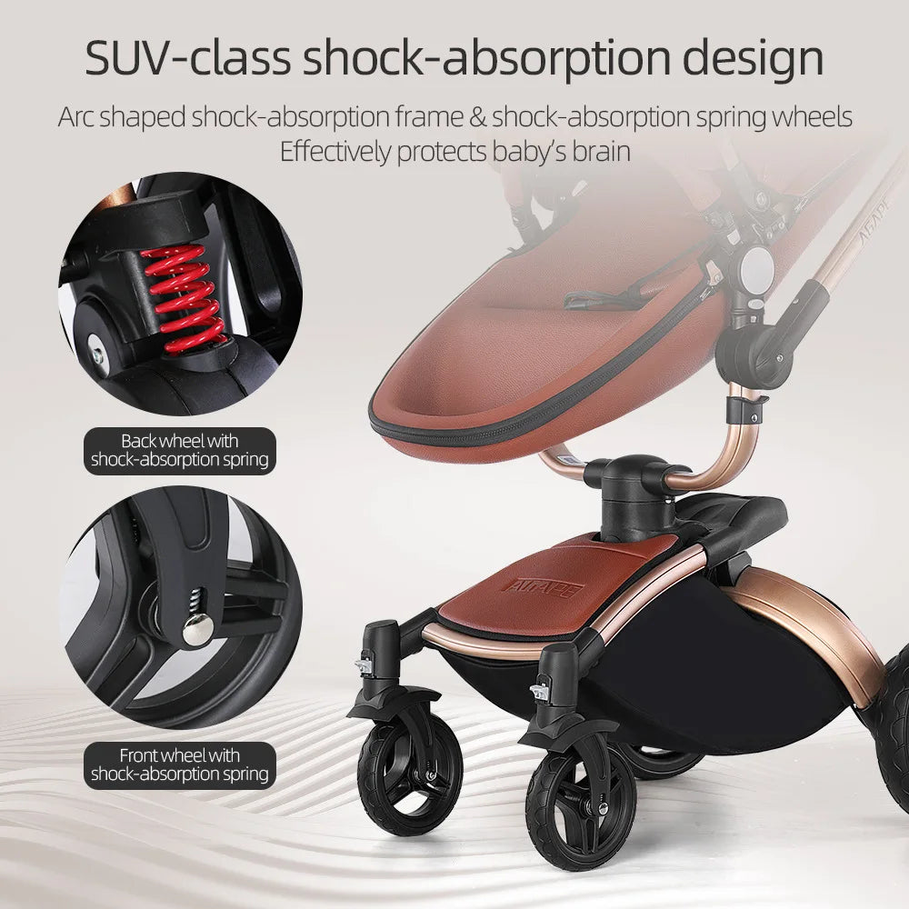 Luxury Baby Stroller 3-in-1 - PU Leather Pram with Car Seat Newborn
