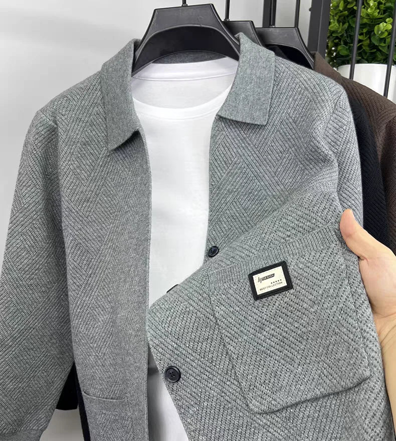 Advanced luxury fashion knitted cardigan men's spring autumn exquisite jacquard sweater shawl pocket design brand casual coat
