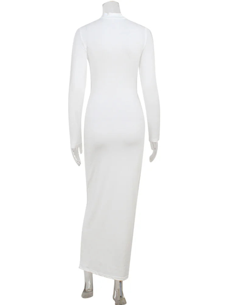 Ladies classic Dresses. Hollow Out Turtleneck Regular Long Sleeve Sheath Bodycon.