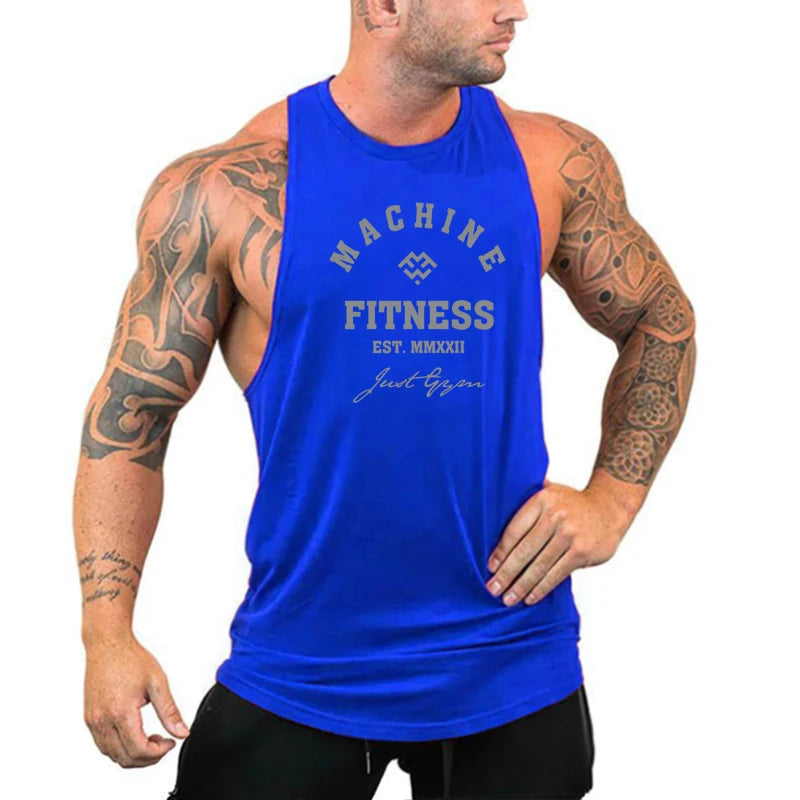 Regular MACHINE FITNESS Top GYM Bodybuilding Tank Top. Mens Workout Vest,  Jogger clothing Muscle Stringer Singlet