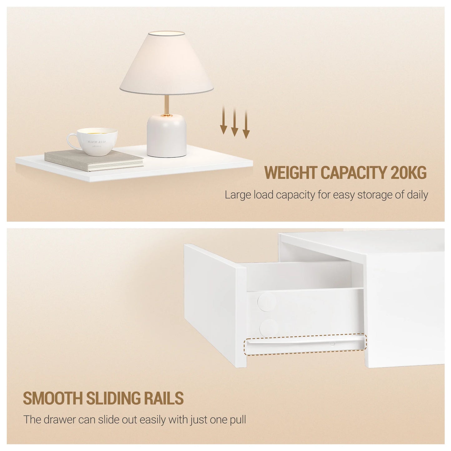Floating Bedside Wall Shelf — 1 Drawer & Open Storage Modern Design