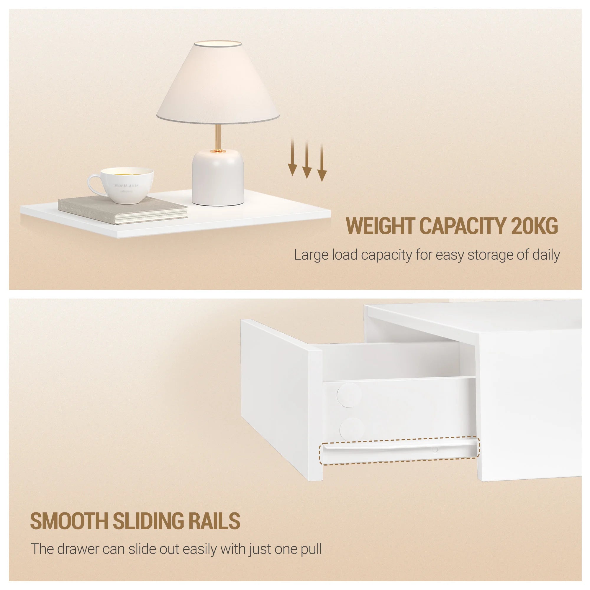 Floating Bedside Wall Shelf — 1 Drawer & Open Storage Modern Design