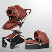Luxury Baby Stroller 3-in-1 - PU Leather Pram with Car Seat Newborn