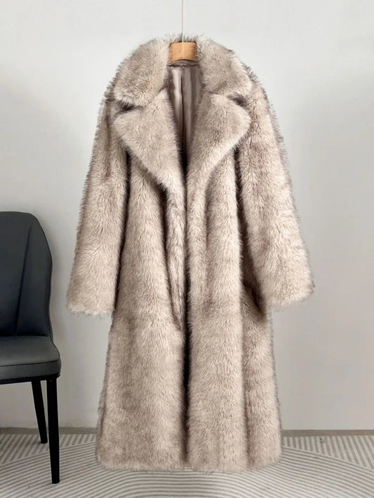 UCXQ Women’s Faux Fur Coat – European Style Lapel, Loose Casual Long Winter Coat, New Fashion WAREHOUSE SHOP
