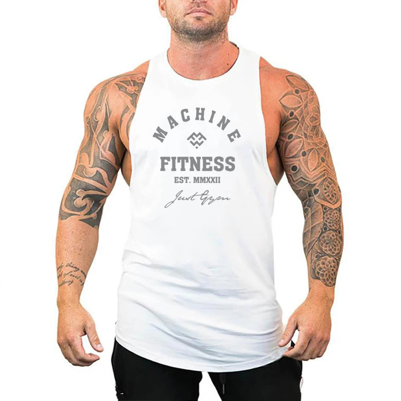 Regular MACHINE FITNESS Top GYM Bodybuilding Tank Top. Mens Workout Vest,  Jogger clothing Muscle Stringer Singlet