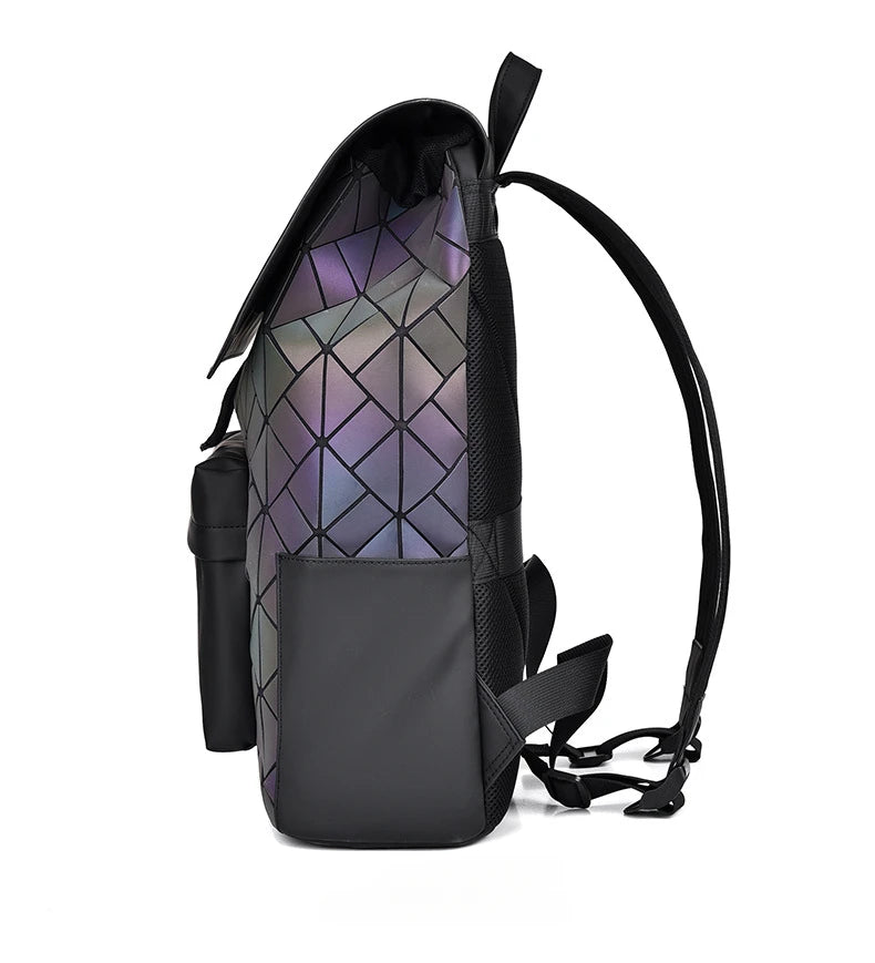 Trendy Brand Backpack Men's Bag Rhombus Laser Reflective Student School Bag Large Capacity Commuter Computer Bag