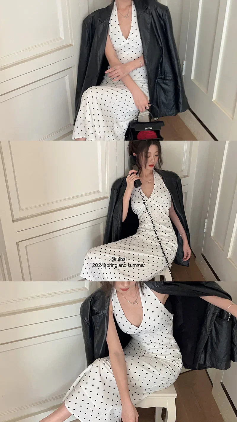 Korean Style Open-back Halter Neck Dress Women. Elegant Long Dress.