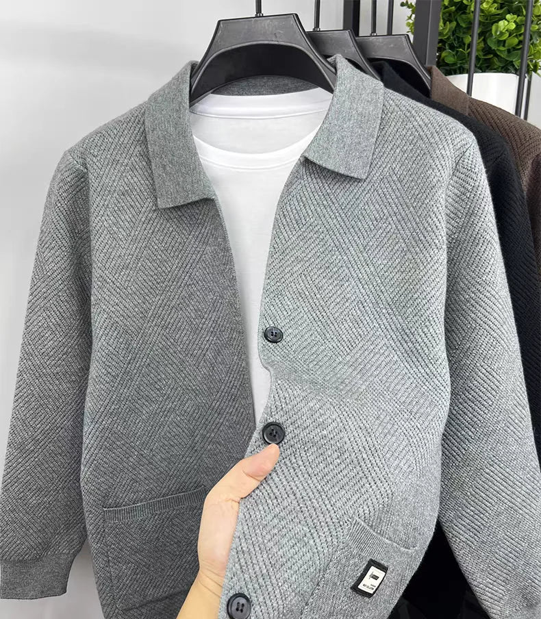 Advanced luxury fashion knitted cardigan men's spring autumn exquisite jacquard sweater shawl pocket design brand casual coat