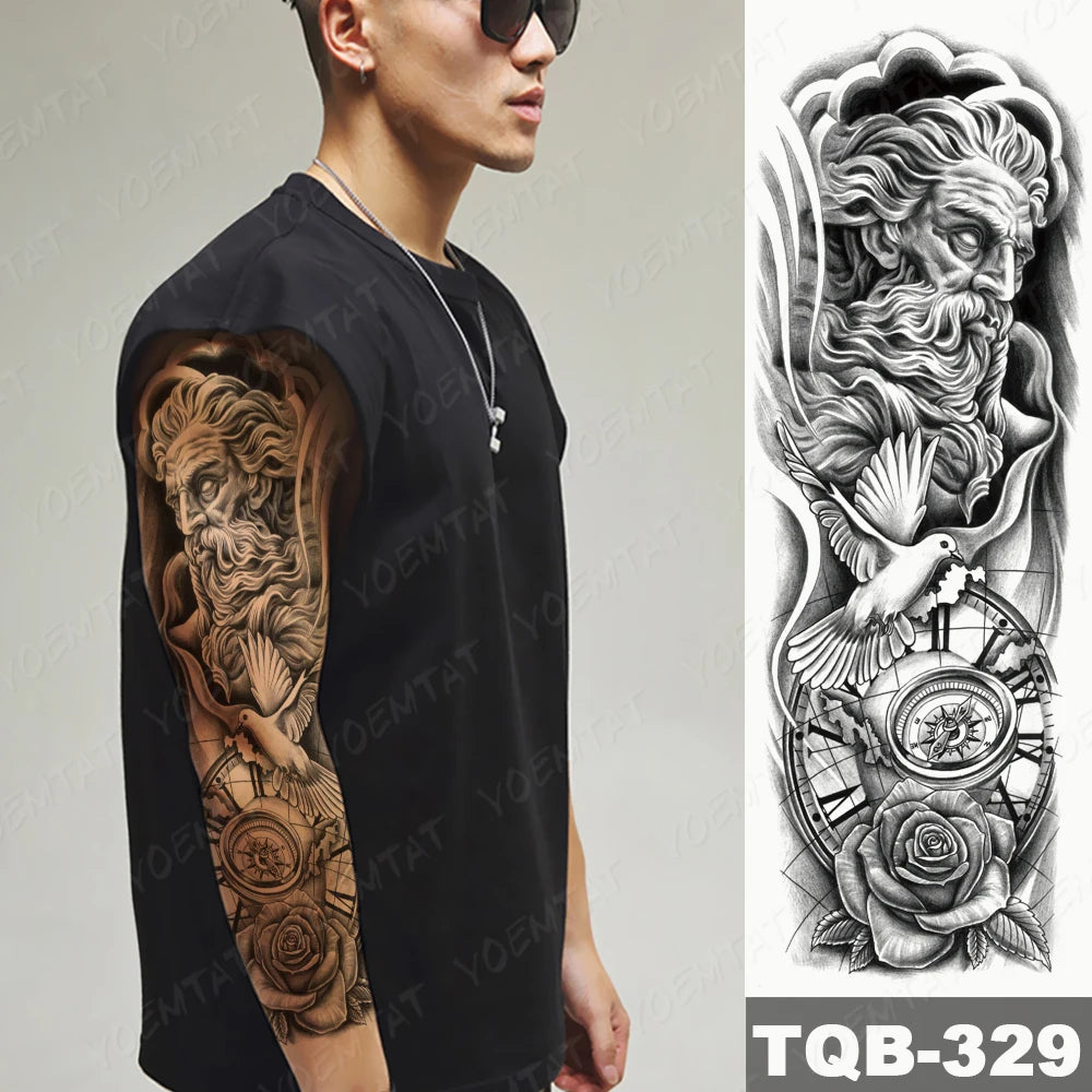 Dark Style Thorns Large Full Arm Sleeve Waterproof Temporary Tattoo Sticker Lion Rose Flower Hand Fake Tatoo Body Art Men Women