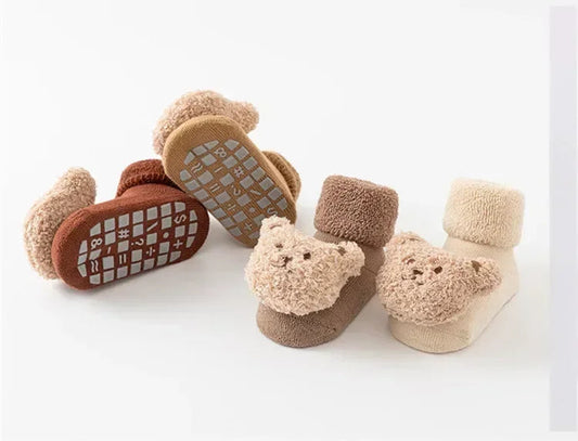 New Cute Cartoon Bear Baby Socks For Boys Girls Winter Soft Cotton Anti Slip Solid Newborn Toddler Sock Kids Thicken Socken WAREHOUSE SHOP